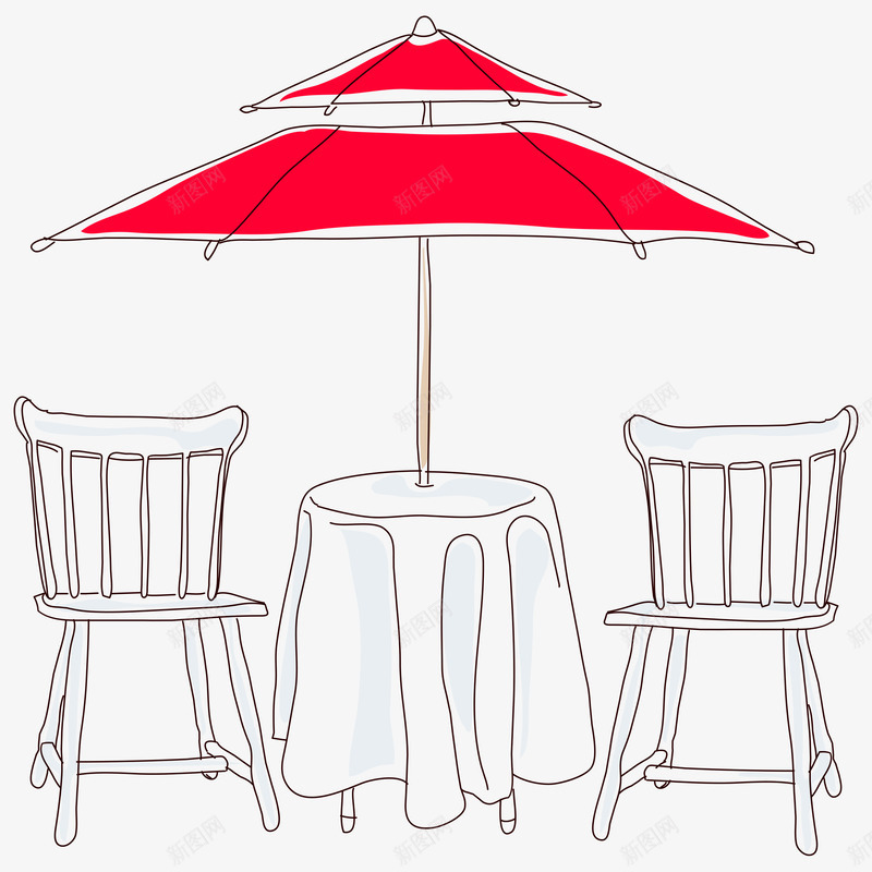 手绘简单红伞桌子png免抠素材_88icon https://88icon.com 凳子 手绘雨伞 效果图 桌子 红伞 线条座椅