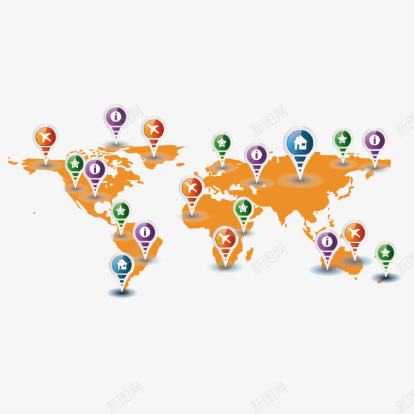 橙色地理位置图png免抠素材_88icon https://88icon.com 位置信息 卡通地图 地图 地形 地理坐标 欧美地图