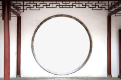 古代家具门庭室外石墙圆形门框高清图片