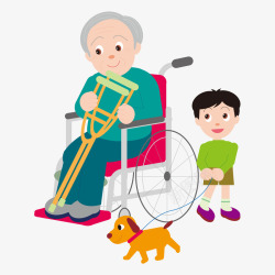 老爷爷与孩子卡通风格坐着轮椅的老爷爷高清图片