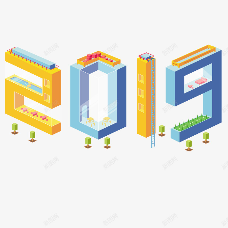 2019场景25D字体创意png免抠素材_88icon https://88icon.com 2019 25D 二0一九 免抠图 创意设计 场景 字体 新颖字 艺术字