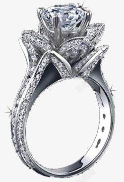 产品实物立体花朵镶嵌型钻石戒指素材