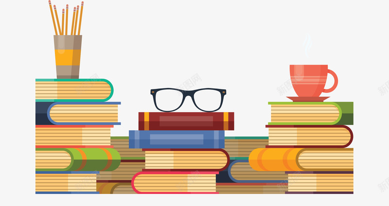 书本堆上的眼镜咖啡杯矢量图ai免抠素材_88icon https://88icon.com 书本 书本堆 眼镜 矢量png 读书日 阅读日 矢量图