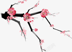 花枝树枝桃枝png新年元素之水彩梅花高清图片