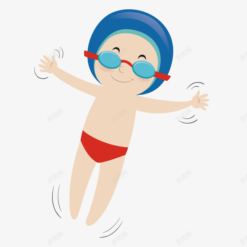 蓝色帽子少年卡通插画矢量图ai免抠素材_88icon https://88icon.com 休闲自在 卡通插画 帽子 度假 游泳 蓝色 躺泳 矢量图