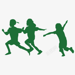 绿色衣服的小孩人物剪影高清图片