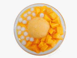 圆形碗里的芒果小丸子和冰激凌素材