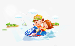 水上乘坐划艇的孩子们素材