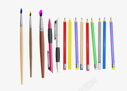 彩色多款文具铅笔钢笔毛笔素材