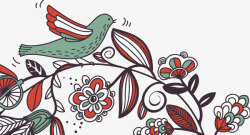 飞鸟花纹手绘装饰图案矢量图素材