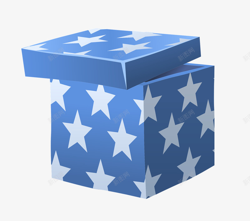 蓝色带星星纹样的盒子png免抠素材_88icon https://88icon.com 打开 方盒子 星星 蓝色