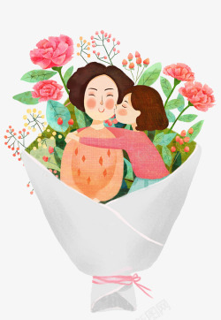 女儿手绘卡通母亲节康乃馨花束高清图片