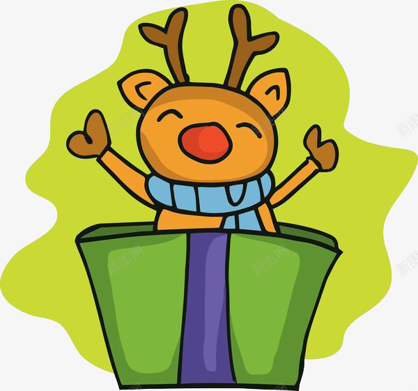 卡通盒子里的小鹿图png免抠素材_88icon https://88icon.com 卡通 圣诞礼物 圣诞节 小鹿 插图 绿色的 高兴地