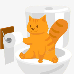 蹲厕所卡通拿抽纸的猫咪高清图片