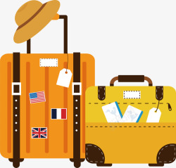 黄色系旅游行李箱矢量图素材