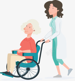 推着轮椅推着轮椅老人的医生矢量图高清图片