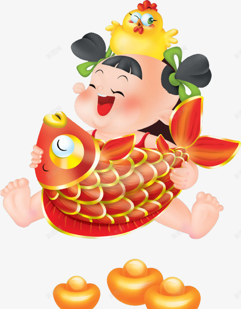 年年有鱼png免抠素材_88icon https://88icon.com 2017 元素 卡通 年年有鱼 幸运符 新年 童子 节日 鸡年