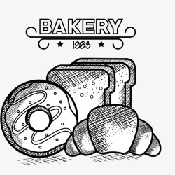 手绘面包圈烘焙食品手绘素描高清图片
