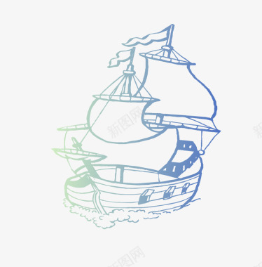 卡通手绘蓝色帆船图标图标