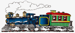 卡通手绘古老的蒸汽式火车矢量图素材