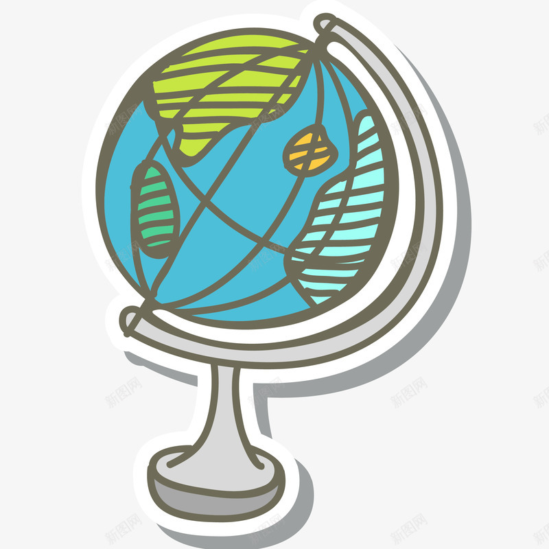 卡通地球仪插画矢量图ai免抠素材_88icon https://88icon.com 世界地图 卡通地球仪矢量插画 地球仪 地理 学习 教书用品 矢量图