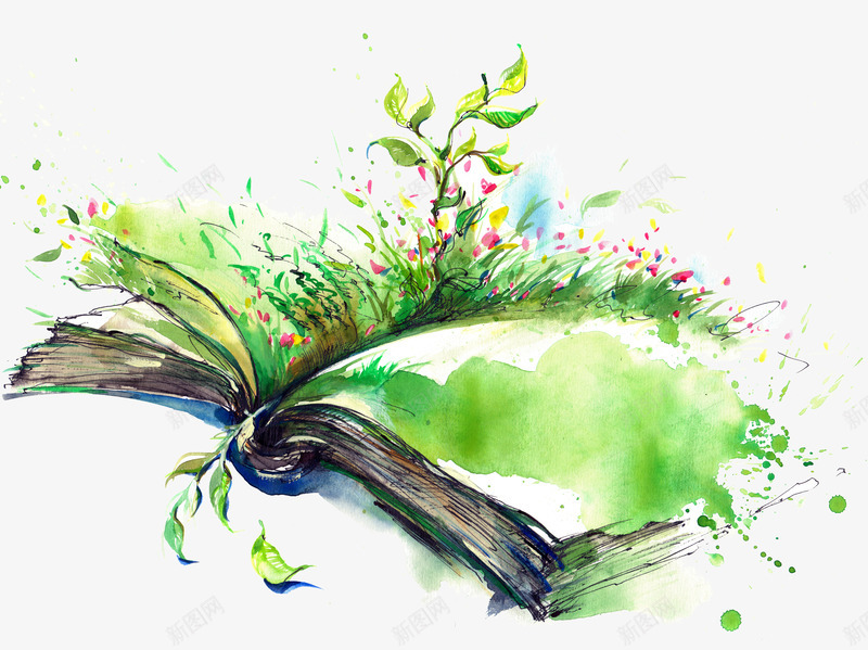 水墨课本png免抠素材_88icon https://88icon.com 书本 创意 插画 数字油画 本子 油画 绿色草地