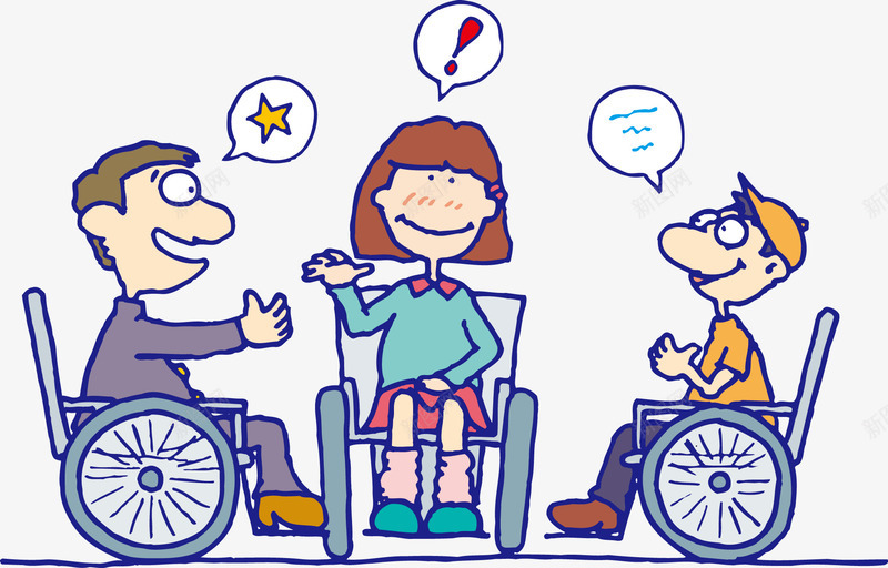 卡通残疾人png免抠素材_88icon https://88icon.com 关爱 关爱残疾人 卡通人物 弱势群体 爱护 聊天 轮椅