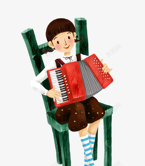 拉手风琴的女孩png免抠素材_88icon https://88icon.com 卡通人物 卡通女孩 卡通手风琴 咖色 弹奏手风琴 演奏手风琴 白色 红色
