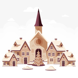浅棕色建筑城市雪景插画矢量图高清图片