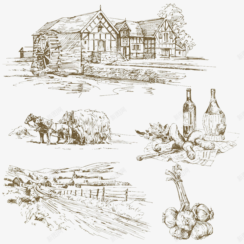 山村风景png免抠素材_88icon https://88icon.com 素描 绘图 铅笔画