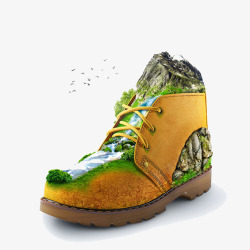 创意皮鞋上的自然景观素材