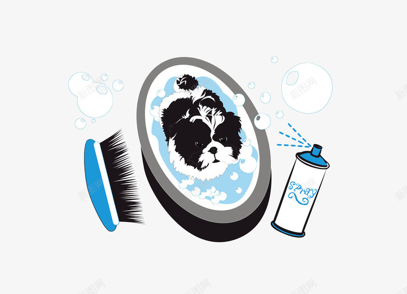 洗泡泡浴的黑毛狗矢量图ai免抠素材_88icon https://88icon.com 刷子 卡通图素材 小动物 泡沫 泡泡浴 清洁剂 澡盆洗澡的狗 矢量素材 黑色的毛 矢量图