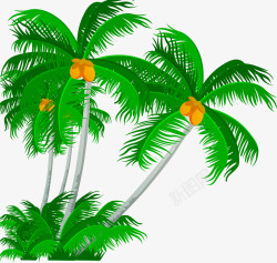 手绘风景海报椰子树沙滩素材