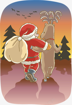 圣诞老人麋鹿卡通插画素材