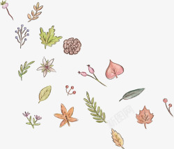 彩绘清新飘散的叶子和花朵矢量图素材