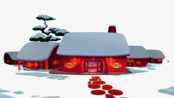 红色中国风房屋装饰图案素材
