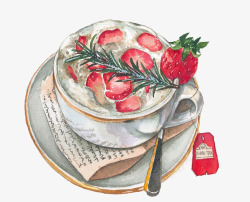 甜品奶茶手絵草莓奶茶高清图片