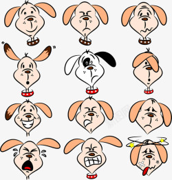 卡通手绘12种长耳朵小狗的表情素材