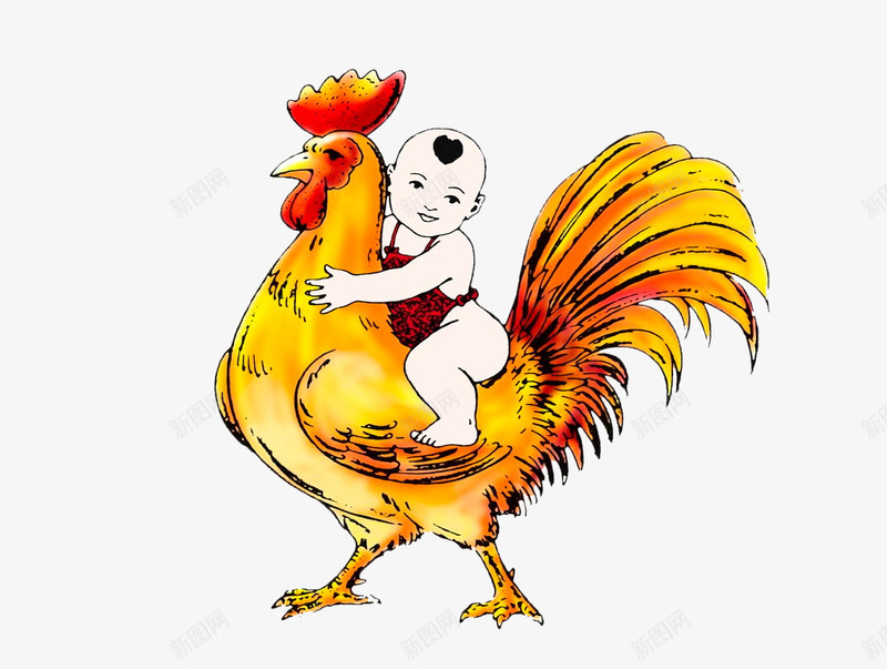 卡通手绘骑公鸡的娃娃png免抠素材_88icon https://88icon.com 公鸡 卡通 喜庆 小孩 手绘 肚兜娃娃 鸡年