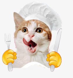 拿着刀叉的厨师可爱西餐刀叉猫咪高清图片