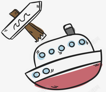 粉笔涂鸦素材指路牌轮船旅游出行元素图标图标