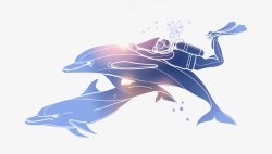 海豚与潜水员矢量图素材