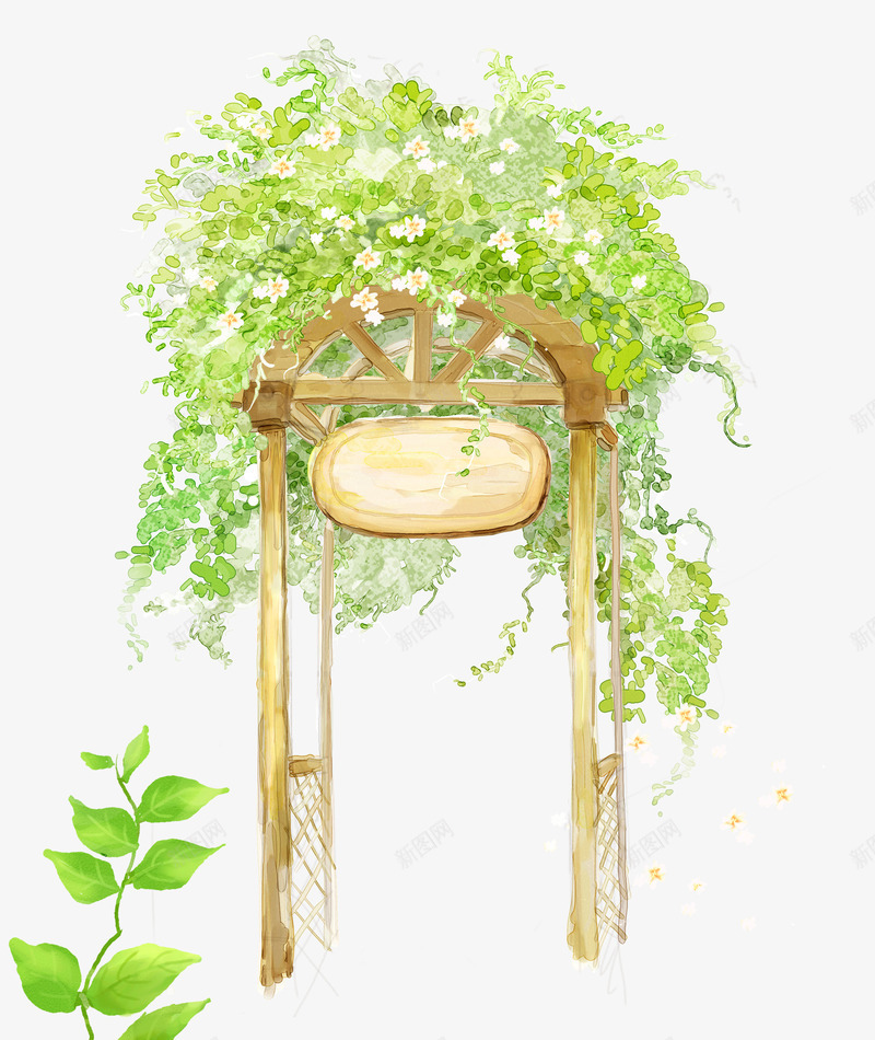 绿色植物花门png免抠素材_88icon https://88icon.com 叶子 婚礼花门 手绘 拱形花门 木制门 绿色 花 藤蔓