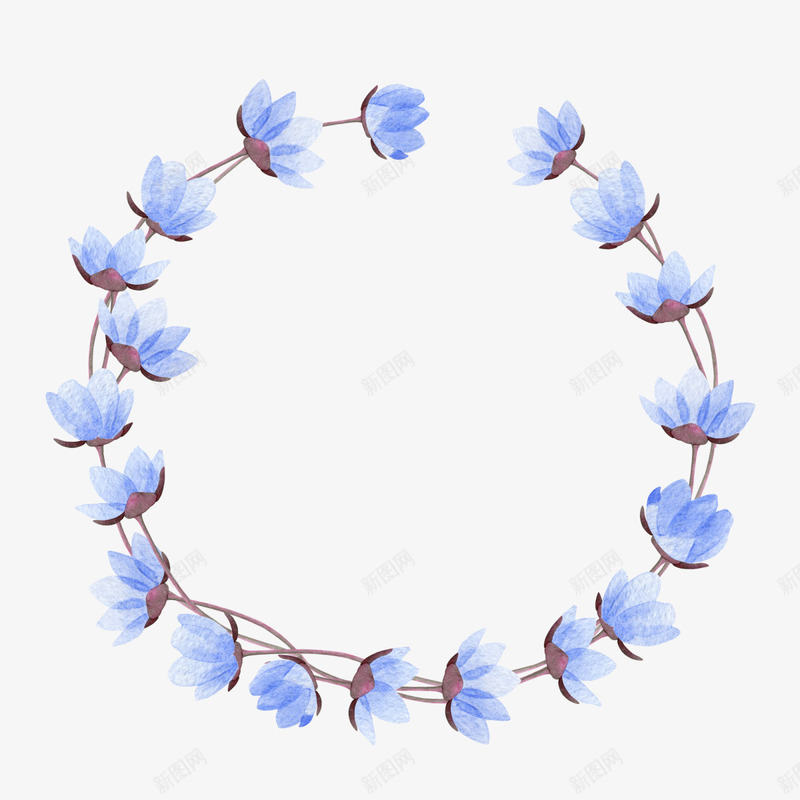 手绘蓝色花朵花环png免抠素材_88icon https://88icon.com 卡通 手绘 枝条 简图 花朵 花环 蓝色的 装饰
