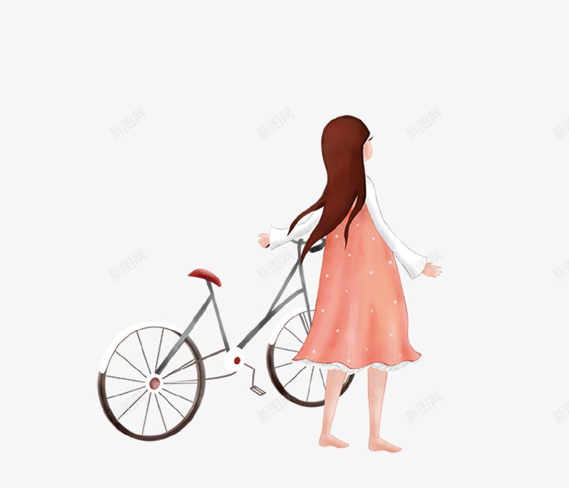 卡通手绘清新唯美旅行少女插画png免抠素材_88icon https://88icon.com 卡通手绘 唯美 少女 清新 自行车 裙子 长发