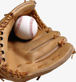 崭新的驼色棒球手套和白色棒球素材