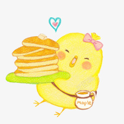 小黄鸡端食物手绘画素材