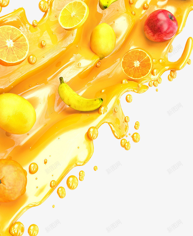 黄色橙子柠檬果汁香蕉苹果橘子png免抠素材_88icon https://88icon.com 健康果汁 创意水果 大香蕉大 新鲜水果 果汁 果汁滴水 果汁特效 柠檬 橙子 特效 香蕉 黄色
