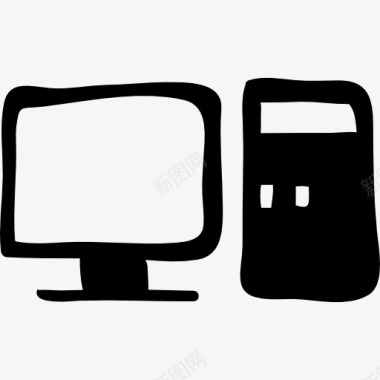 计算机和显示器的手绘工具图标图标