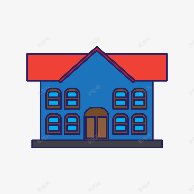 一幢蓝色的楼房png免抠素材_88icon https://88icon.com 两层 卡通 房顶 手绘 楼房 简图 红色的 蓝色的